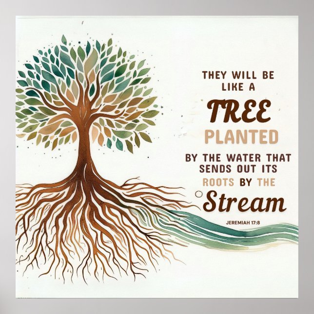 Póster Jeremías 17:8 poster cristiano (Frente)