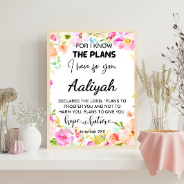 Póster Jeremías 29:11 Guión de personalización floral ros