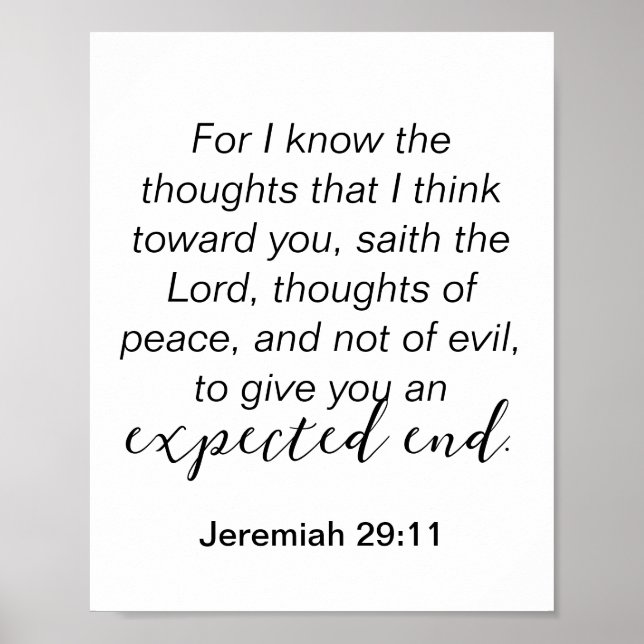 Póster Jeremías 29 Pensamientos de Paz Cita Cristiana (Frente)