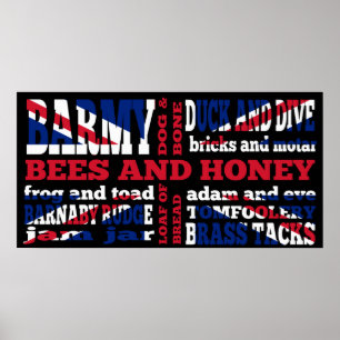 Póster Jerga de Cockney Rhyming sobre el negro Union Jack