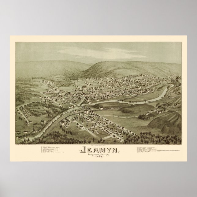 Póster Jermyn, Mapa Panorámico PA - 1889 (Frente)