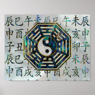 Póster Jeroglíficos del shui del feng de Bagua del olmo y
