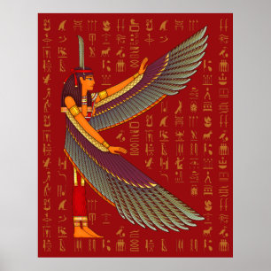 Póster Jeroglíficos dorados de Ma'at en cartel rojo
