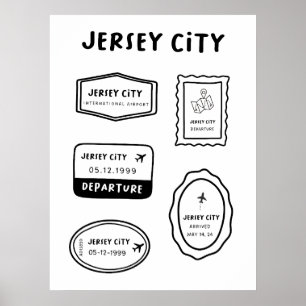 Póster Jersey City - Colección de sellos de viaje Vinta