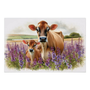 Póster Jersey Cow y Calf Wildflower
