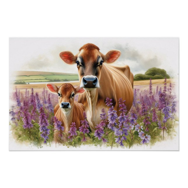 Póster Jersey Cow y Calf Wildflower (Anverso)