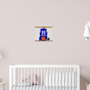 Póster Jersey de baloncesto blanco y azul personalizado
