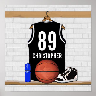 Póster Jersey de baloncesto blanco y negro personalizado