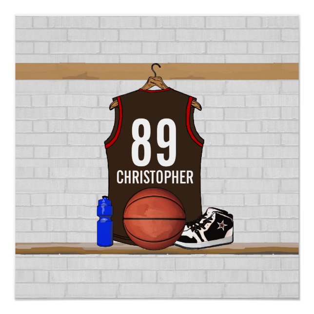 Póster Jersey de baloncesto marrón y rojo personalizado (Anverso)