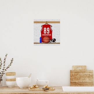 Póster Jersey de baloncesto rojo y blanco personalizado