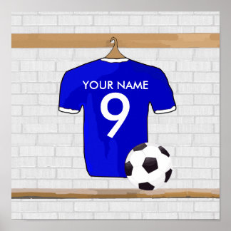 Póster Jersey de Fútbol Blanco Azul personalizado