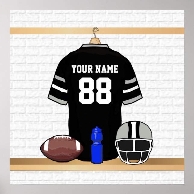 Póster Jersey de Fútbol Gris Negro y Plateado Personaliza (Frente)