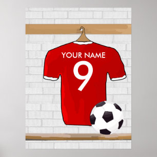 Póster Jersey de fútbol rojo y blanco personalizado