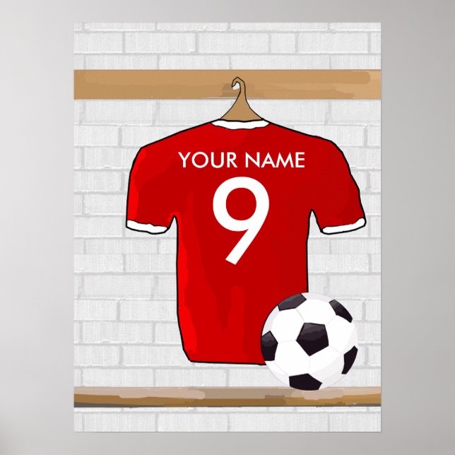 Póster Jersey de fútbol rojo y blanco personalizado (Frente)