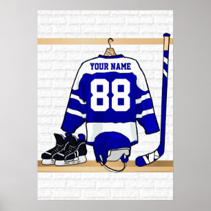 Póster Jersey de hockey sobre hielo azul y blanco persona