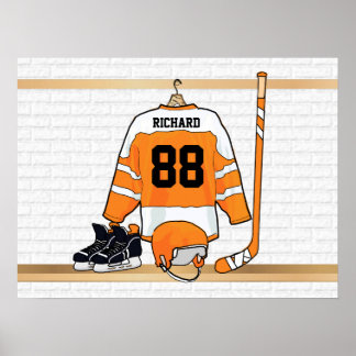 Póster Jersey de hockey sobre hielo blanco y Naranja pers