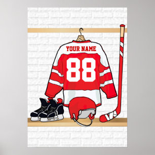 Póster Jersey de hockey sobre hielo rojo y blanco persona