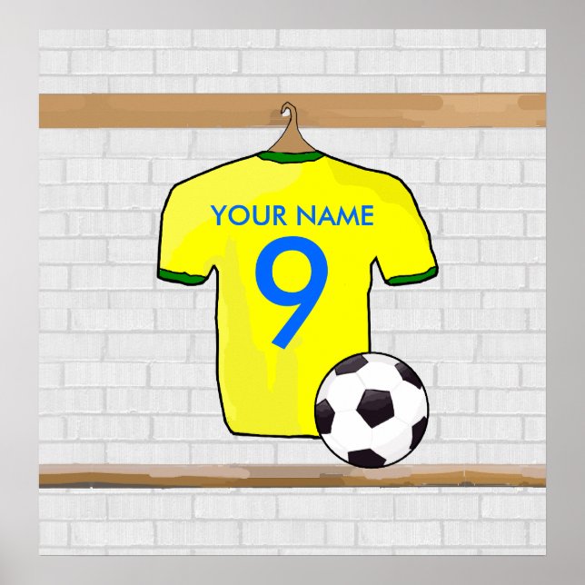 Póster Jersey del Fútbol Verde Amarillo Personalizado (Frente)