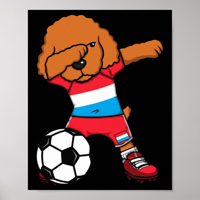 Póster Jersey F de fans de fútbol de Luxemburgo con perro (Frente)