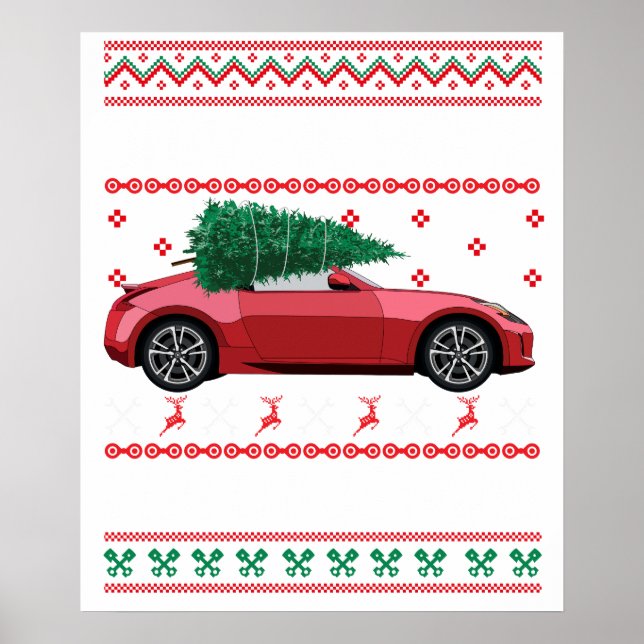 Póster Jersey Feo de Navidad Árbol de Navidad Coche Antig (Frente)