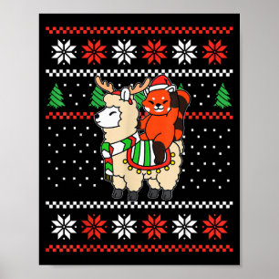 Póster Jersey Navideño Feo de Panda Rojo Reno Llama Ri