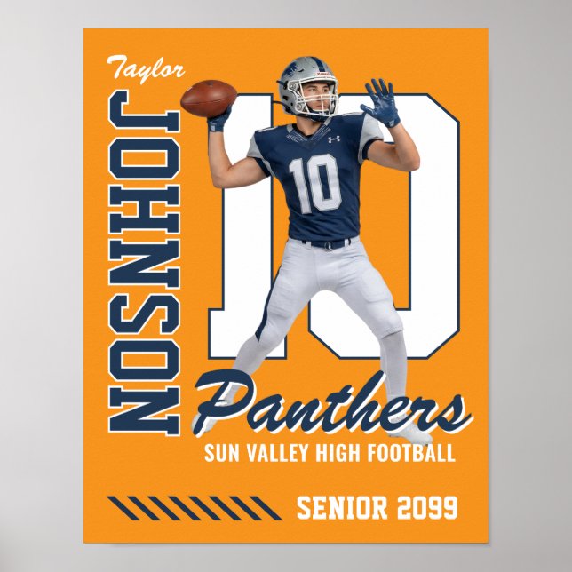 Póster Jersey número azul de foto personalizada de jugado (Frente)