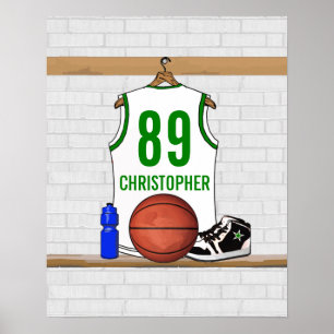 Póster Jersey personalizado del baloncesto (whitegreen)
