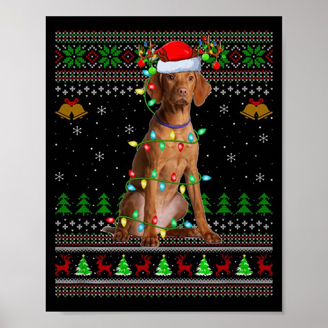Póster Jerseys Navideños Feos de Perro Vizsla Fiesta Sant (Frente)