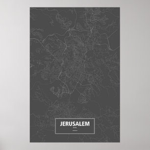 Póster Jerusalén, Israel (blanco sobre negro)