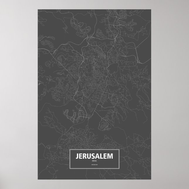 Póster Jerusalén, Israel (blanco sobre negro) (Frente)
