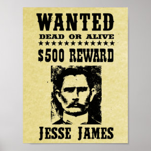 Póster Jesse James Old Wild West Replica Wanted Poster