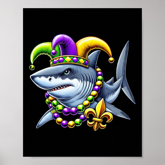 Póster Jester Shark Beads Mardi Gras Carnaval Hombres ani (Frente)