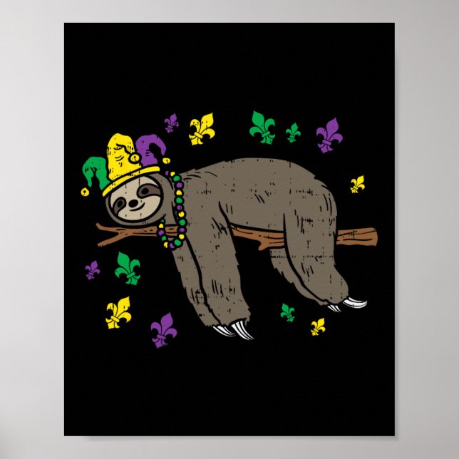 Póster Jester Sloth Lazy Day Animal Cute gracioso Mardi G (Frente)