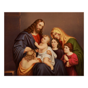 Póster Jesucristo con Niños Arte Premium Fino