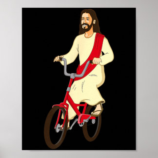 Póster Jesucristo en una bicicleta divertida fe cristiana
