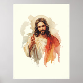 Póster Jesucristo Extendiendo Manos Pintura al Acuarela
