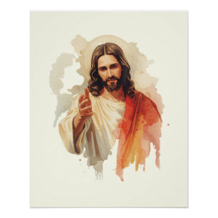 Póster Jesucristo Extendiendo Manos Pintura al Acuarela