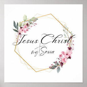 Póster Jesucristo mi salvador marco dorado floral