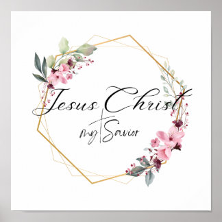 Póster Jesucristo mi salvador marco dorado floral