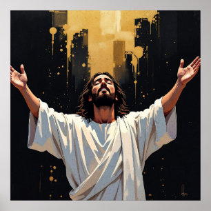 Póster Jesucristo Nuestro Salvador Negro y Dorado