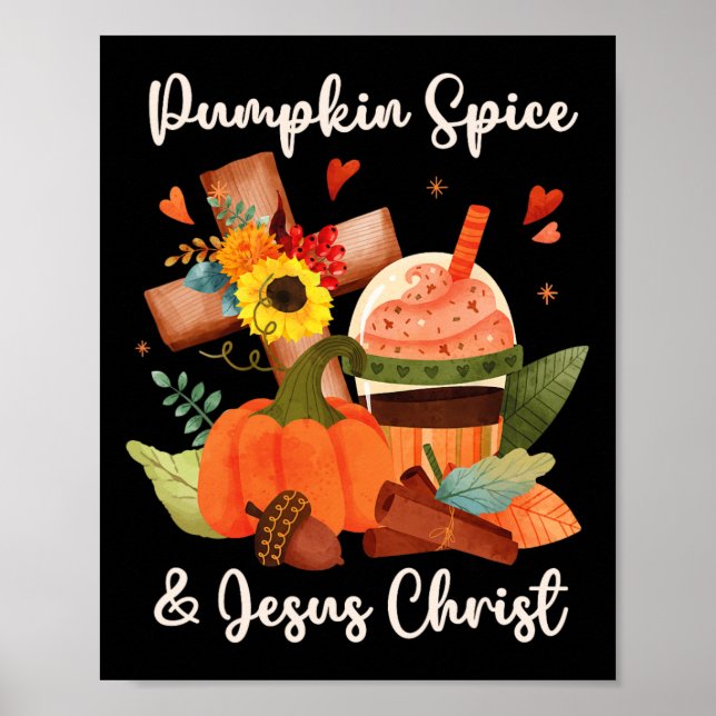 Póster Jesucristo y las especias de calabaza café otoño c (Frente)