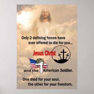Póster Jesucristo y soldado estadounidense de 24" X 33,6"