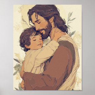 Póster Jesús abrazando a un niño – Consolador Cristiano