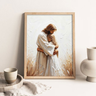 Póster Jesús Abrazando a una Niña Pequeña, Pintura Cristi