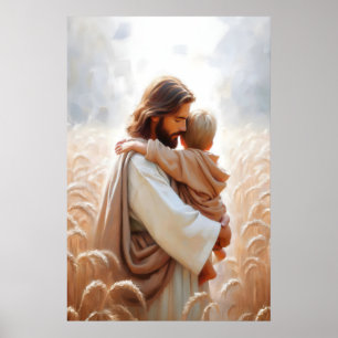 Póster Jesús abrazando al niño Jesús y el niño Jesús y ni
