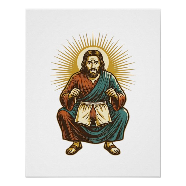 Póster Jesús ajustando incómodo wedgie a mitad de sentadi (Anverso)