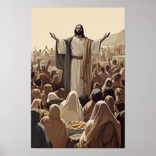 Póster Jesús Alimenta 5000 Escrituras Religiosas Cristian