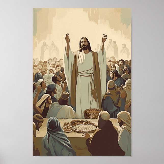 Póster Jesús alimenta a la Biblia de Cristo 5000 contra l (Frente)