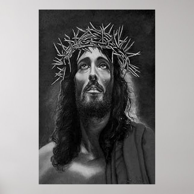 Póster Jesús alzando la mirada hacia el afiche de Dios (Frente)