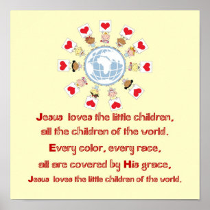 Póster Jesús ama a los niños pequeños